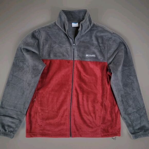 Columbia Men's Steens Mountain 2.0 Full Zip Mock Neck Fleece Jacket Gray Red Lg - Picture 1 of 11